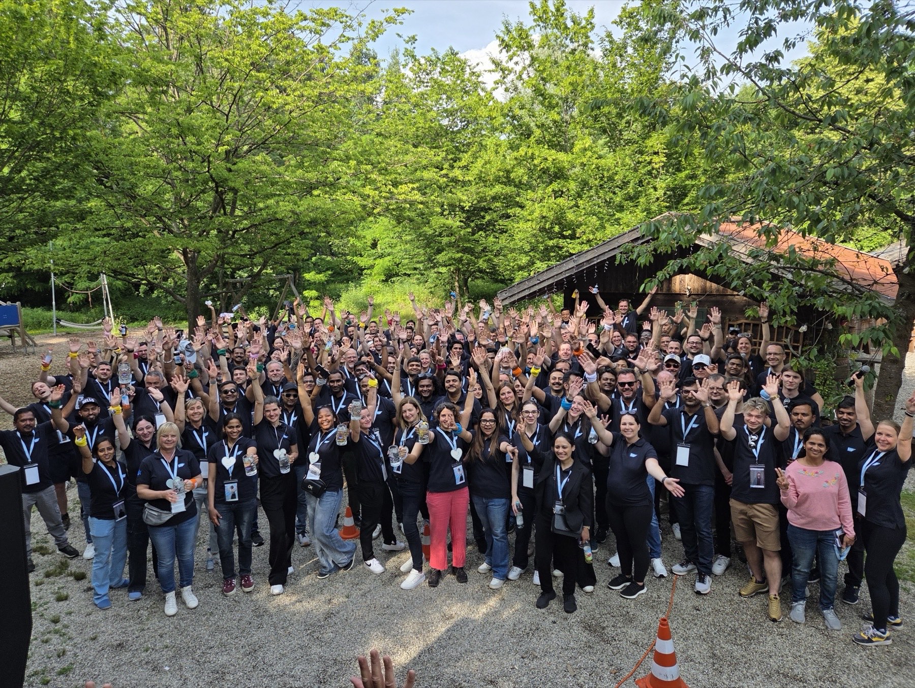 A large group gathered outdoors